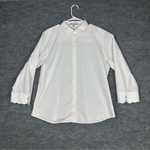 Foxcroft White Scallop Detail Blouse Classic Chic Size 16